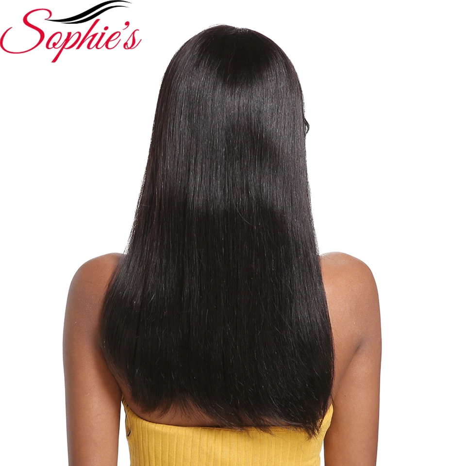 Sophie's 100% Human Hair Wig Brazilian Remy Hair Bob Wig with Bangs 18" Pre Plucked Double Drawn Natural Hair For Black Woman