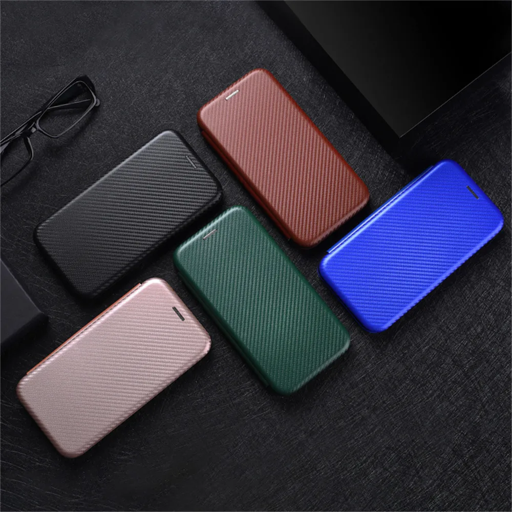 Fashion Flip Carbon ShockProof Wallet Magnetic Leather Cover Case For OPPO A5 A7 A12 A12E AX5 AX7 A3S A5S AX5S Phone Bags