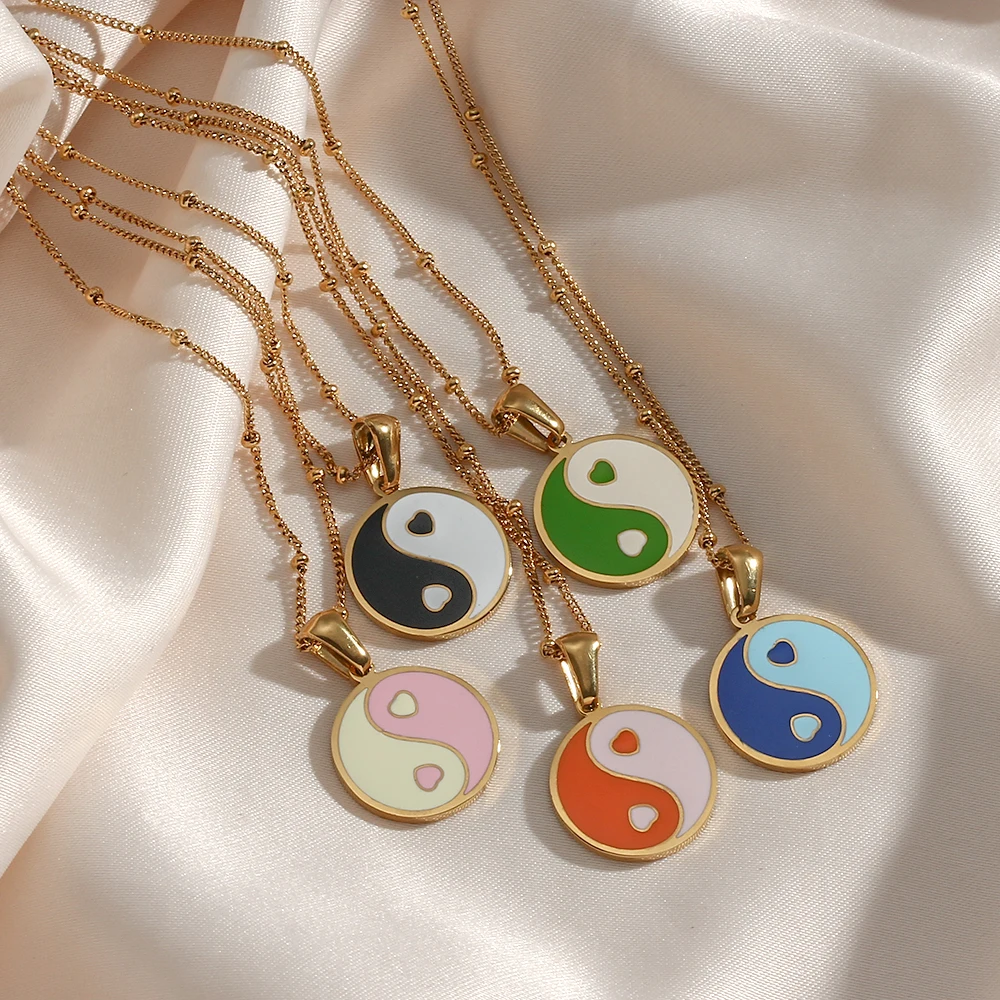 

2021 NEW Colorful Tai Chi Necklaces For Women Best Friends Yin Yang Pendants Charms Stainless steel 18K Gold Plated Chain