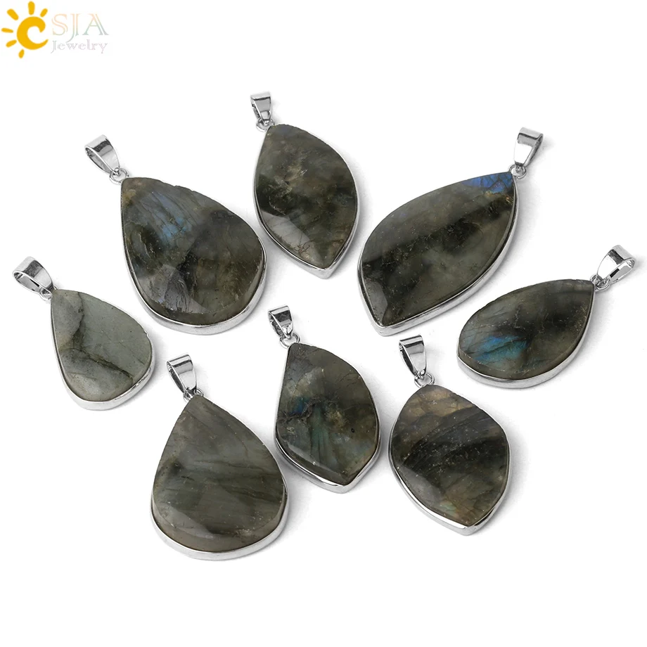 CSJA Black Spectrolite Pendants Necklaces Irregular Natural Stones Labradorite Energy Healing for Men Female Amulet Jewelry G419