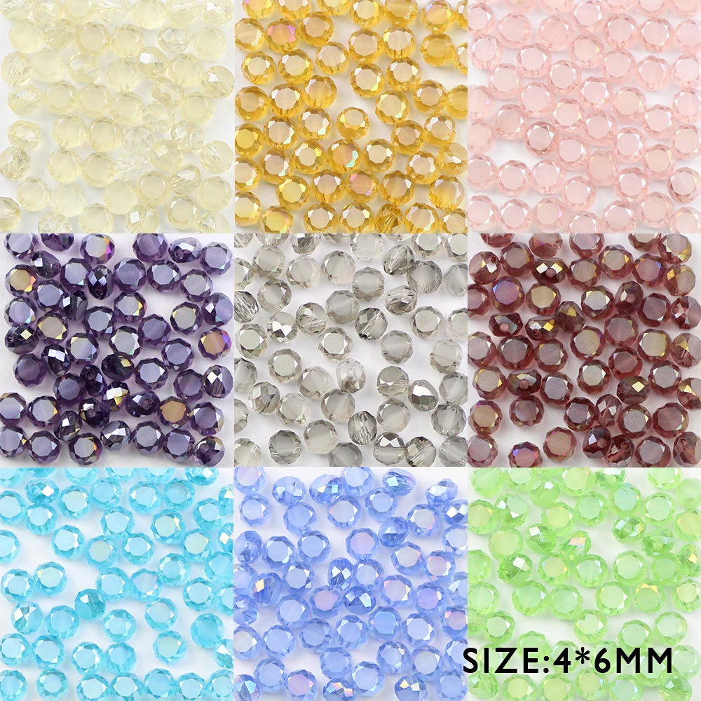 50pcs 4*6mm Austrian Bread Crystal Beads for Jewelry Making Diy bracelet Accessories Faceted Flat Round Glass Spacer Beads