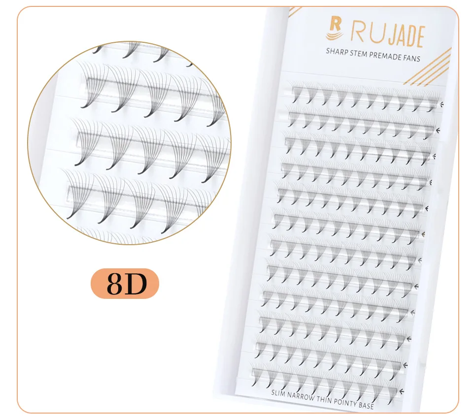 Schlanke, schmale Basis, vorgefertigte Fächer, Wimpernverlängerung, dünne Wurzel, spitze Basis, 5D, 6D, 8D, 12D, 10D, scharfer Stiel, russische Volumenfächer, Lash Cilio – Detail 19