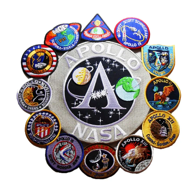 VINTAGE ORIGINAL APOLLO 11 VOYAGER EMBLEMS SPACE PATCHES Collage USA Apollo Mission Embroidery Patch Set Stickers