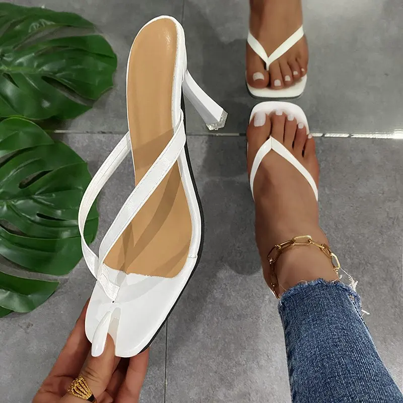 

Women's Heel Flip Flops Black High Heels White Sandals Slippers Ladies Summer Shoes