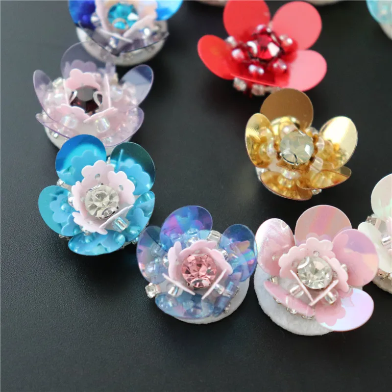 100pcs/lot sequins flowers patches beads patch