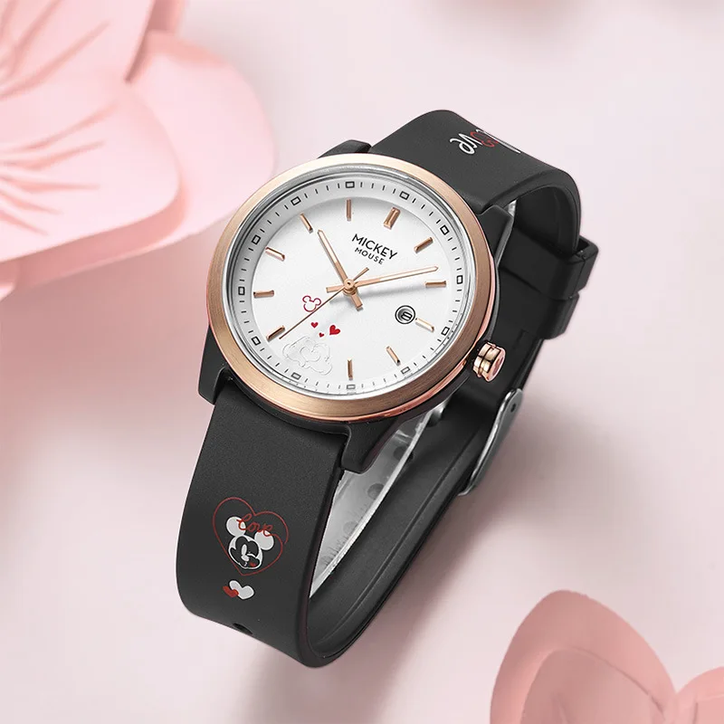 Disney Original Women Casual Quartz Wristwatch Micky Mouse Cartoon Graffiti Silicone Band Lovely Girl Youth Teenager Dress Clock