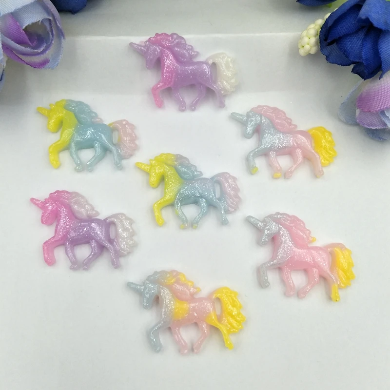 10Pcs Mix color Resin Unicorn Flat Back DIY Hair Bows Clips Embellishment Accessories Crafts Resin