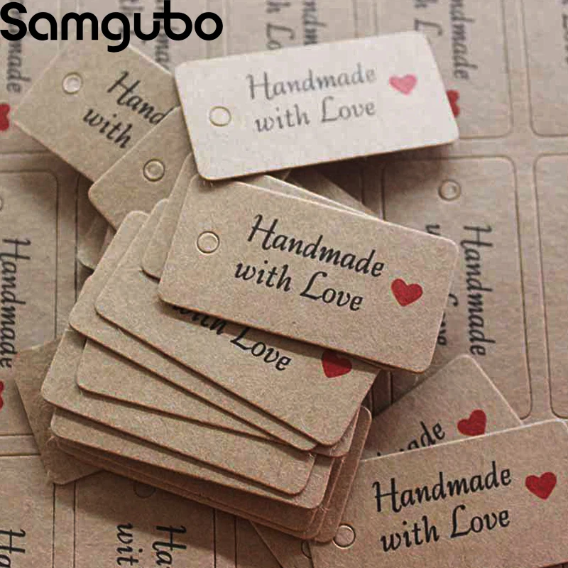 100pcs/lot 4x2cm Kraft Handmade with Love Card kraft card hand-baked gift wrapping label