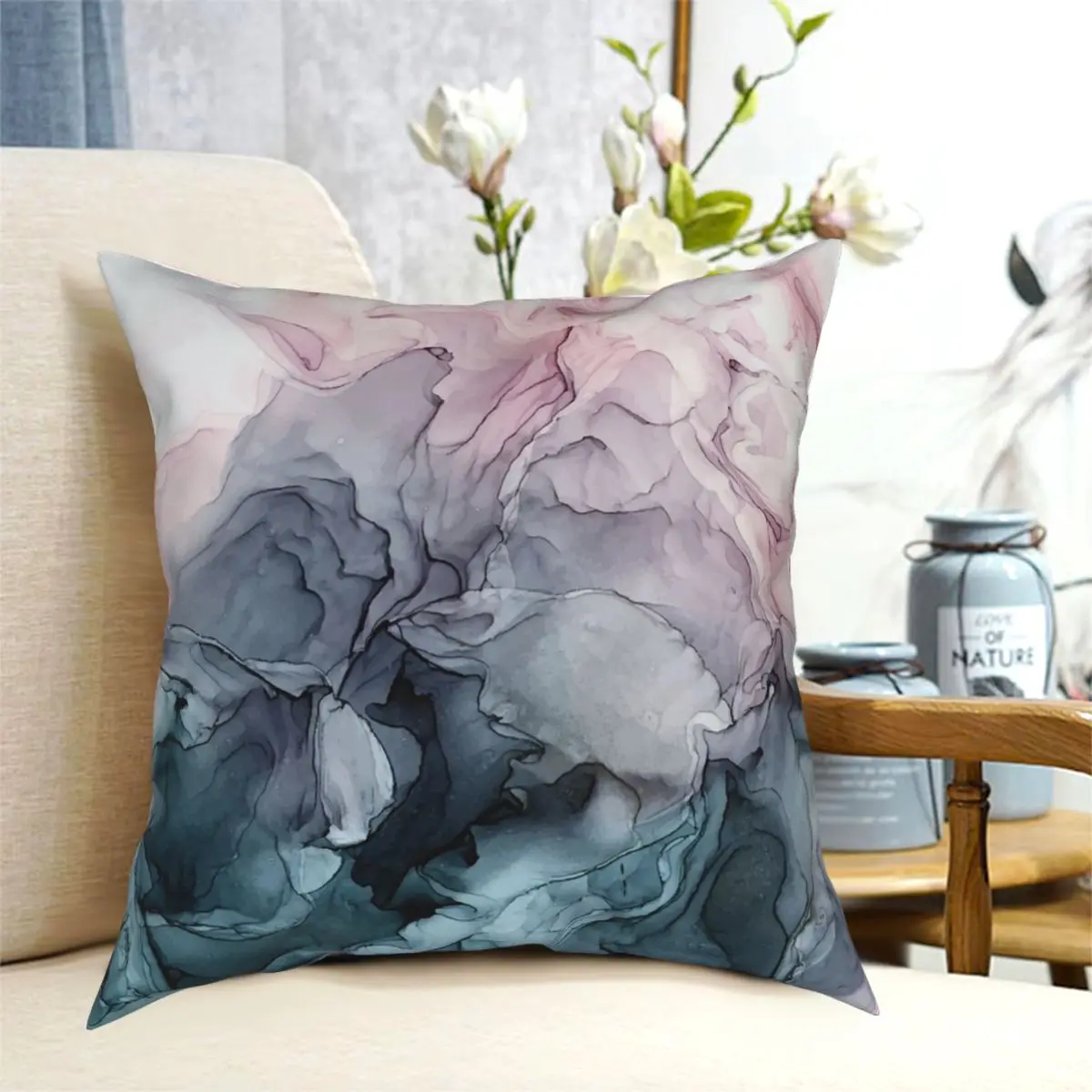 

Blush And Payne Grey Flowing Square Pillowcase Polyester Printed Zip Decorative for Car Cushion Cover Wholesale