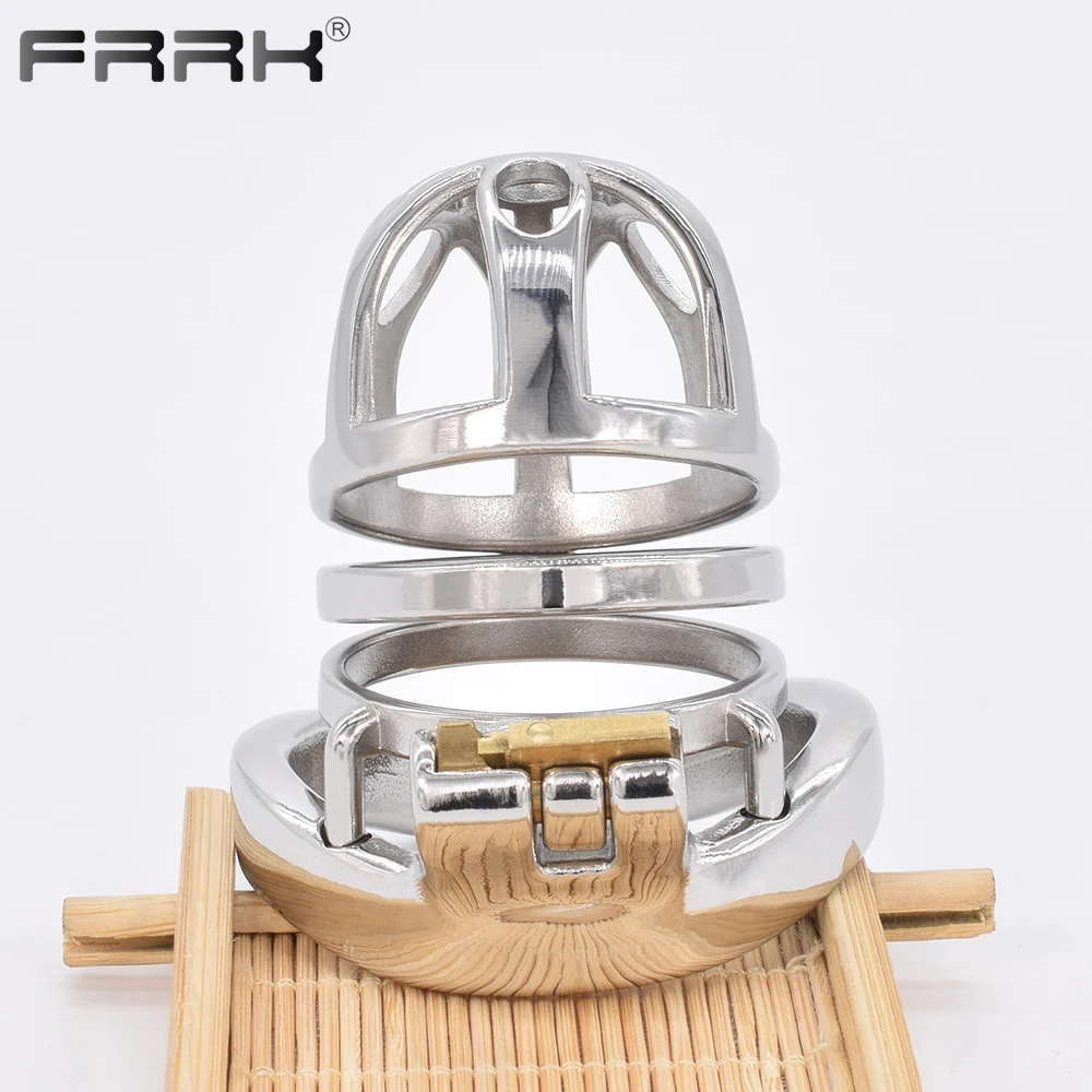 FRRK Male Chastity Devices Metal Cock Cage Kit Steel Fetish Sex Toys Penis Rings Bondage Belt Set Keuschheitsgurtel BDSM Lock