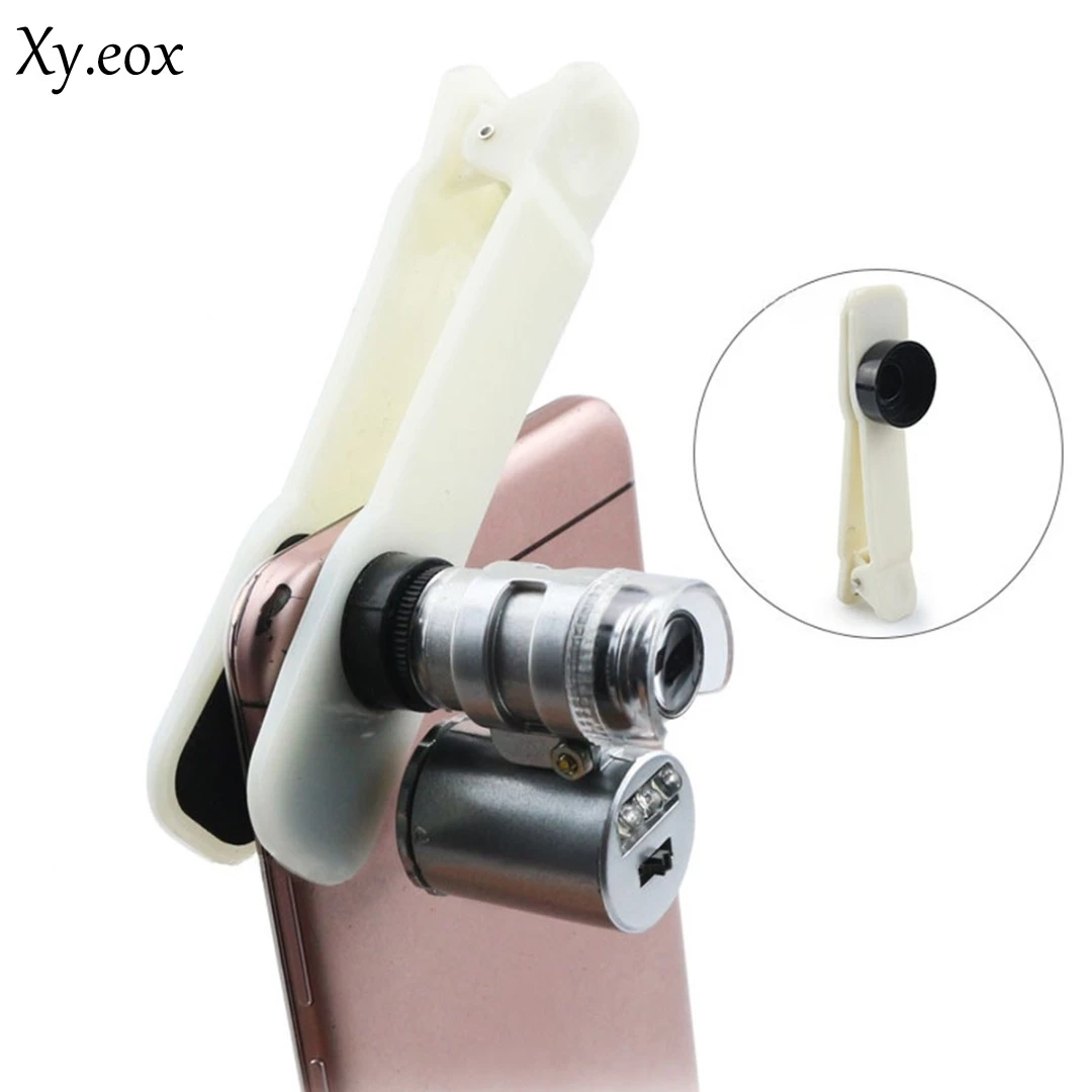 New 60X Mini Handheld LED Light Glass Pocket Microscope Jeweler Magnifier Lens Loupe