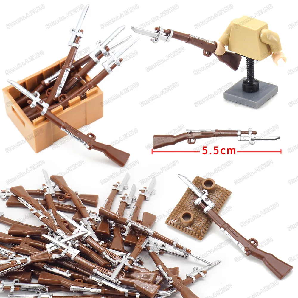 Military Weapons Building Block Silver Knife Stabbing Guns WW2 Soldier Equipment Moc Figures War Model Scenes Child Gift Boy Toy