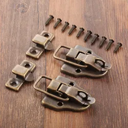 Cerrojo de pestillo de caja de bronce antiguo, cajón decorativo, maletas, estuche de madera de joyería, cierre de hebilla de hierro con tornillos, 59x40mm, 2 piezas, 1 par