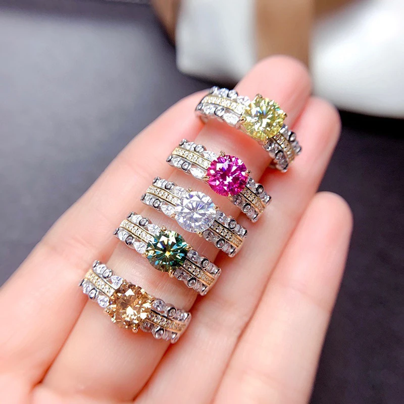 Independent design inlaid yellow crystal round multi-color ring exquisite sparkling light luxury women's jewelry