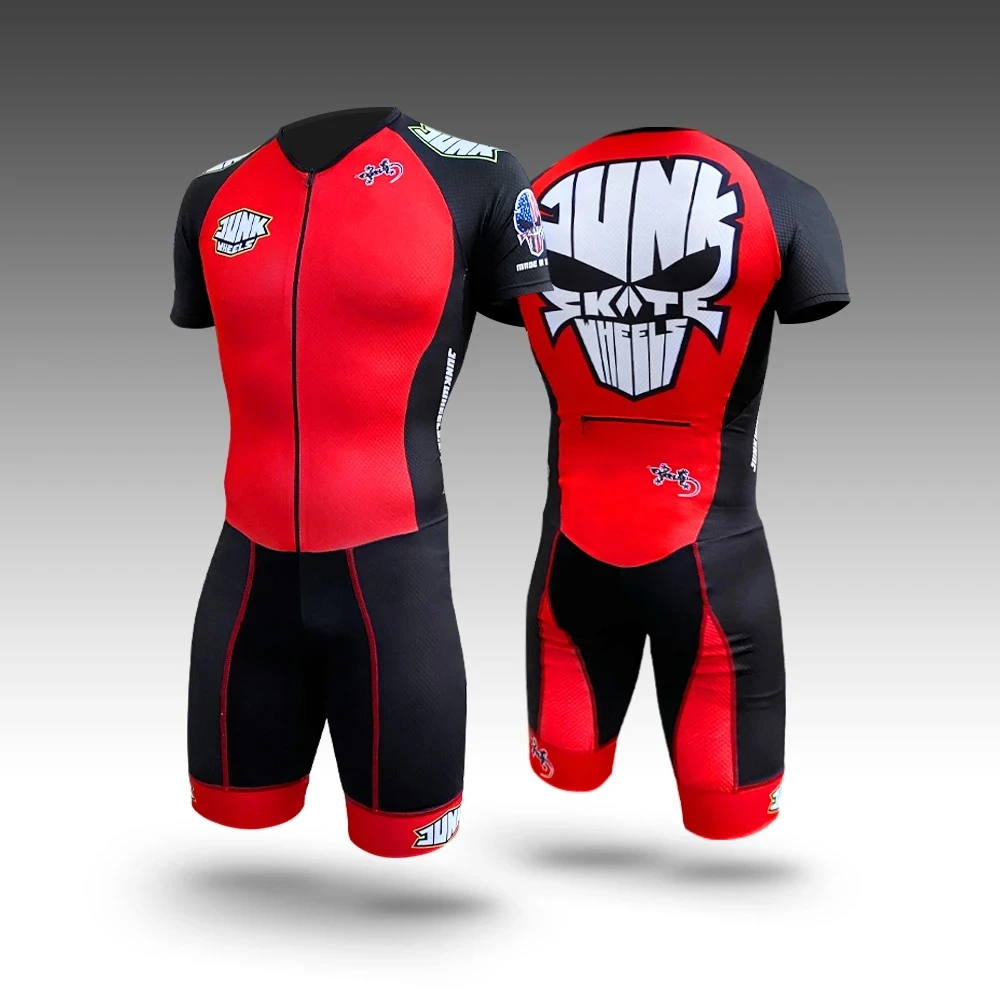 JUNK Wheels Racing Suit Men Triathlon Speed Inline Roller Skate Skinsuit Kit Short Sleeve Suit Hombres Fast Skating Clothing