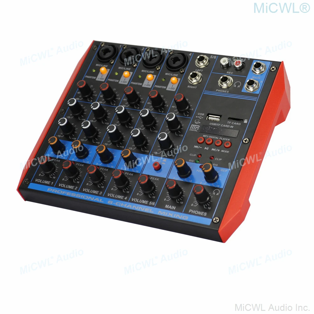 MiCWL YAMAHA Mini 6-Kanaals Computer Laptop Live Audiokaart DJ Karaoke Mixer Mixing Console Bluetooth 48V USB Power MG6-USB