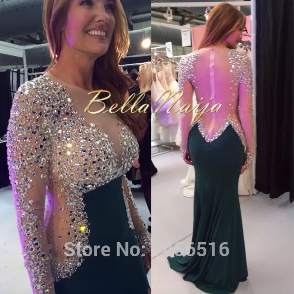 custom vestido de noiva Sexy illusion transparent Mermaid Heavy beaded Chiffon elegant evening prom dresses with long sleeves