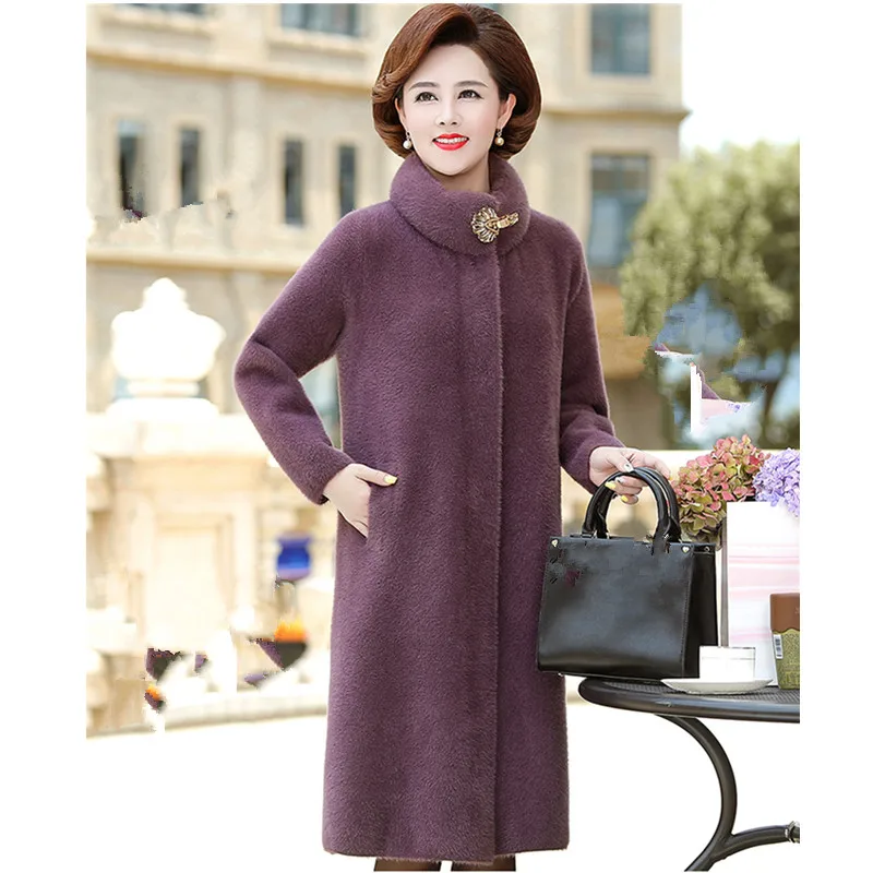 UHYTGF 4XL Big size kurtka damska jakości norek z kaszmiru jesień zima wełny płaszcz Noble Cashmere elegancka mama ciepłe długie kurtki 968