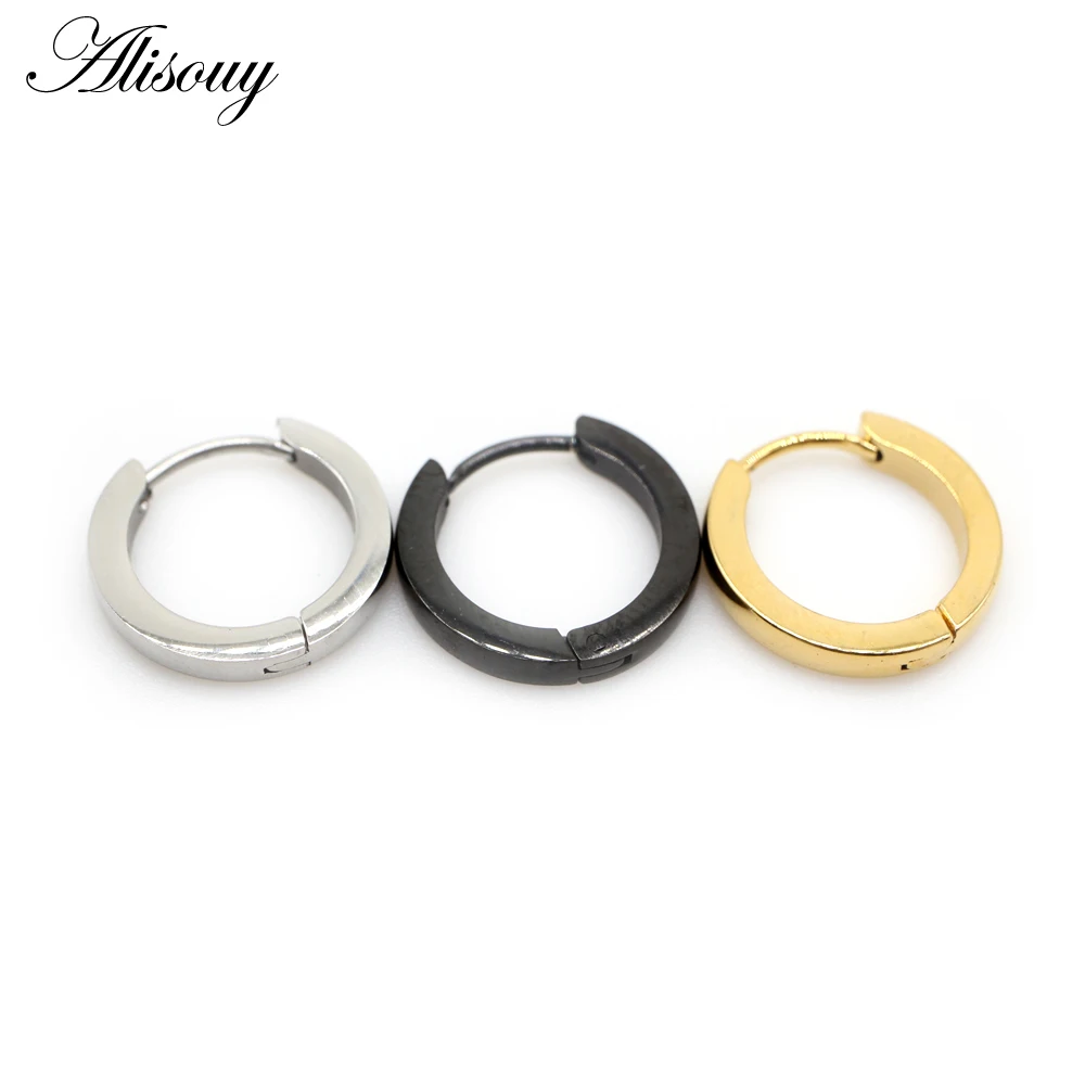 Alisouy 2pcs Small Hoop Earrings Women Men Circle Round Clip Earrings High Polish Stainless Steel Ear Piercing Bijoux Jewelry