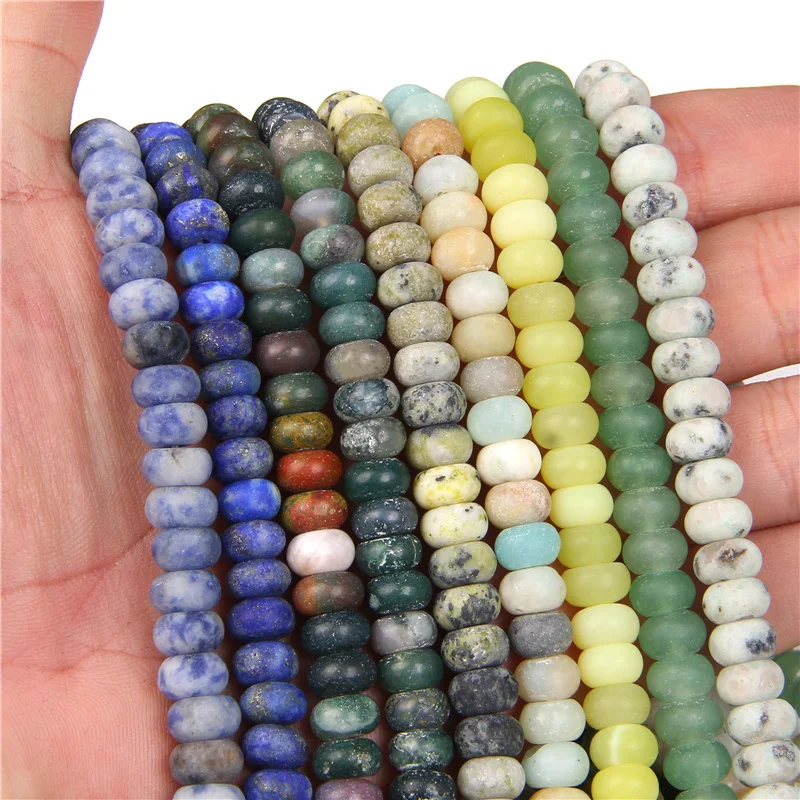 Natural Matte Jaspers Stone Bead Frosted Amazonite Agates Turquoises Rondelle Shape Spacer Beads For Jewelry Making DIY Bracelet