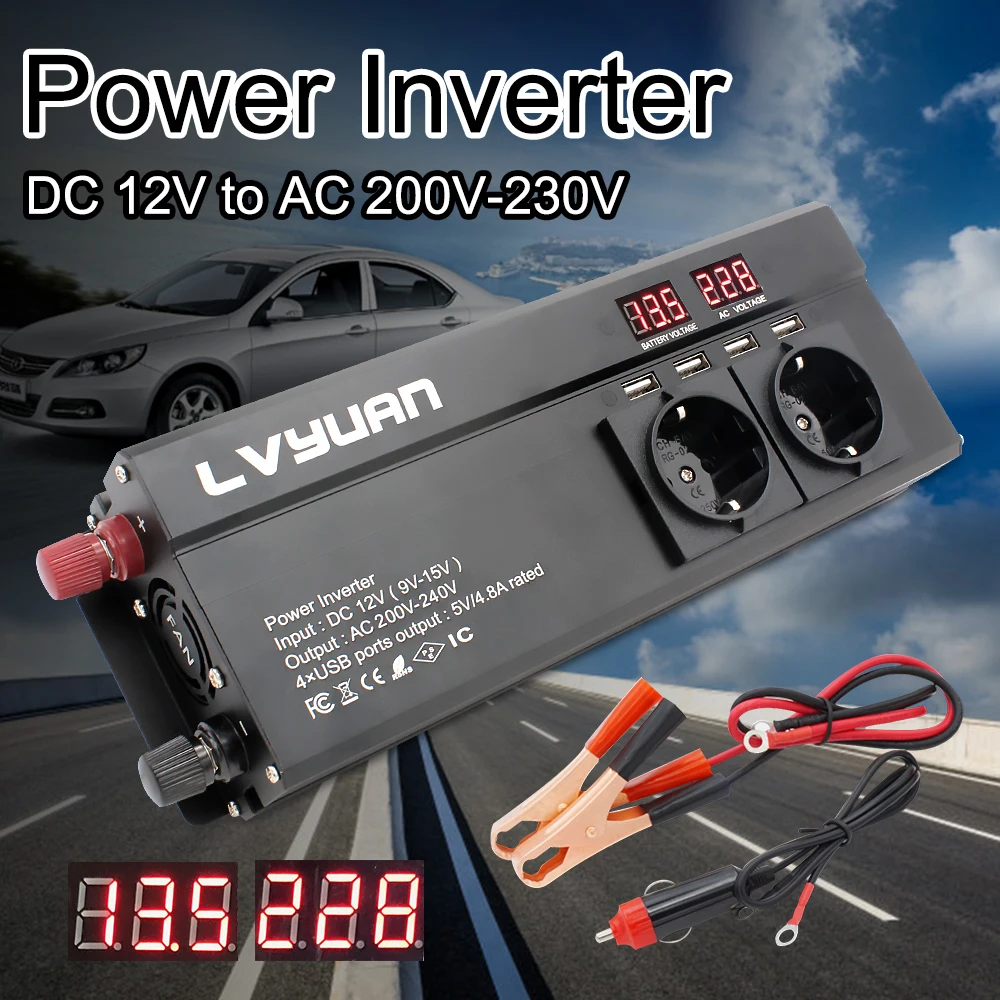 Inversor 12 v 220 v 24V 6000W Power Inverter EU Plug 3AC Outlets 4 USB Outing Car Inverter Converter Inversor Solar