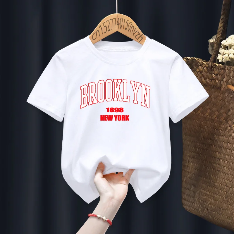 Brooklyn 1898 New York Boy Girl T-shirts Kid Children Letter Clothes Baby Black Harajuku Kawaii Tops Gift Present ,Drop Ship