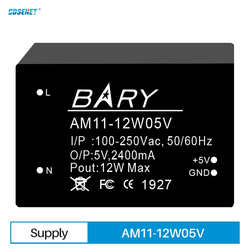 

100~250V AC-DC Buck Power Supply Module 5V 2400mA Small Size AM11-12W05V Output Power 12W Low Power Consumption Fireproof Shel