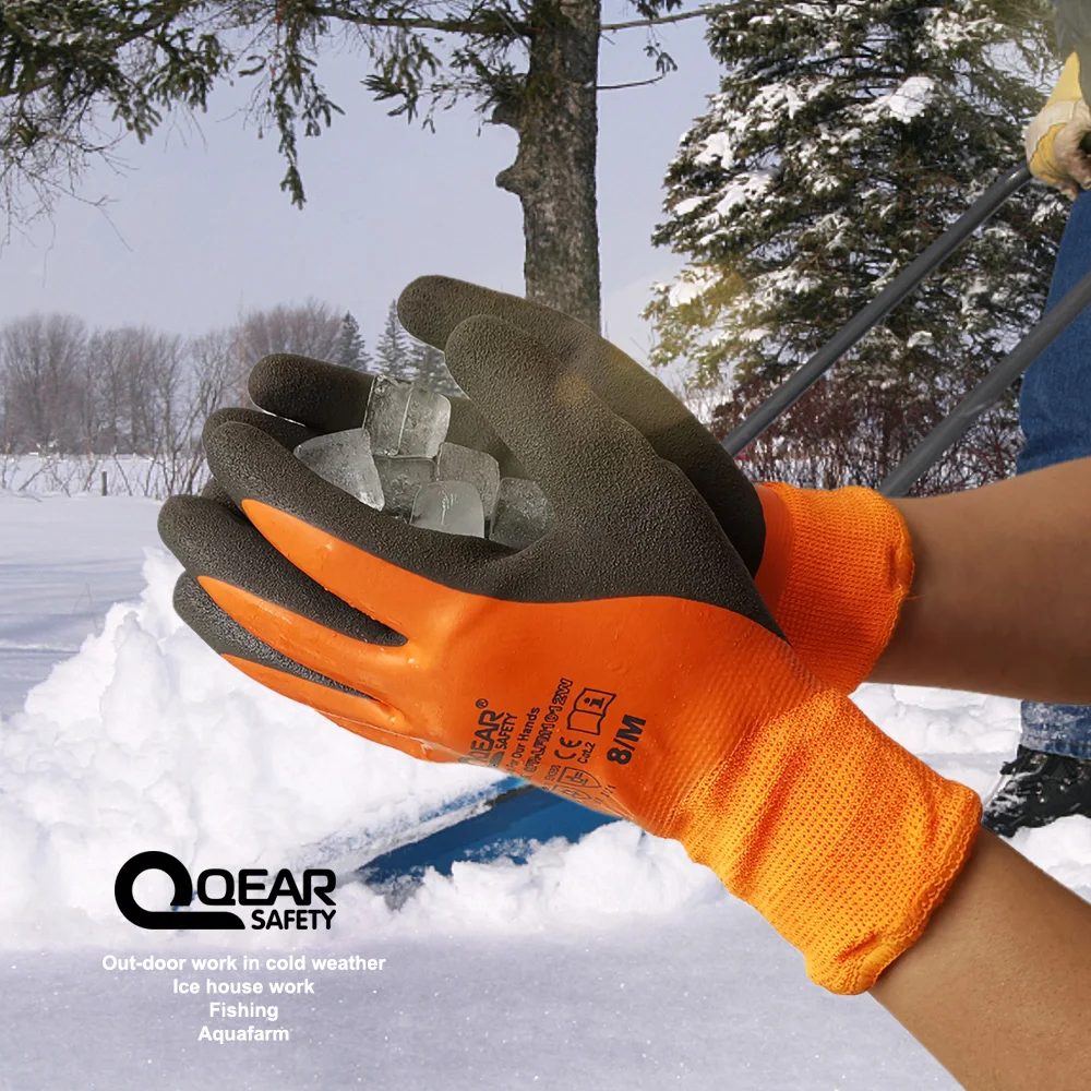 Thermal Work Safety Gloves, Fully Warm Fleece Lining Inside, Water- Proof Rubber Latex Coated,Anti-slip Palm, Winter Use