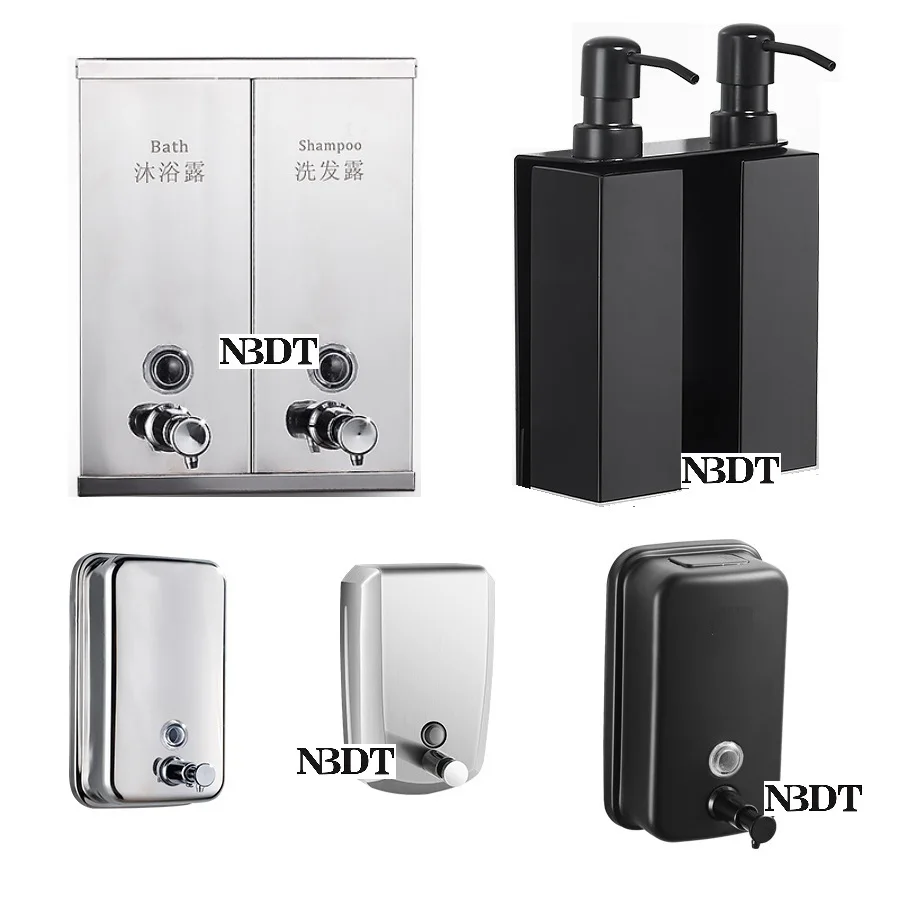 

500ML 800ML 1200ML Single Double Triple Wall Mounted Bathroom SUS 304Soap Shampoo Lotion Dispenser Pump Action Matte Black