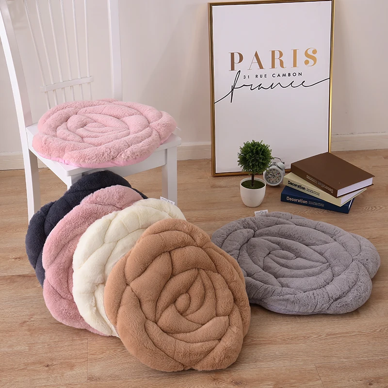 Rose Flower Cushion Office Sedentary Single Cute Thicken Bedroom Floor Chair Winter Plush Cushion