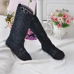 2022 Hollow Boots Shoes Breathable Knit Line Mesh Korean High Summer Women Boots Knee High Womens Shoes