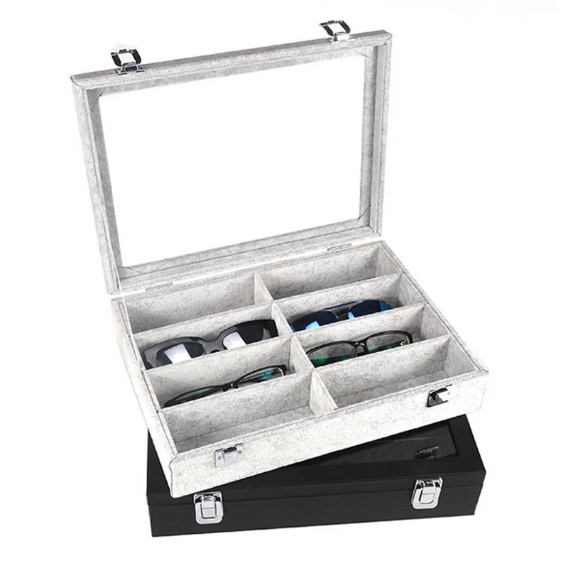 New 8 Slots Watch Jewelry Organizer Glasses Necklace Earring Case Display Storage Container with Lid Casket Jewellery Show Box