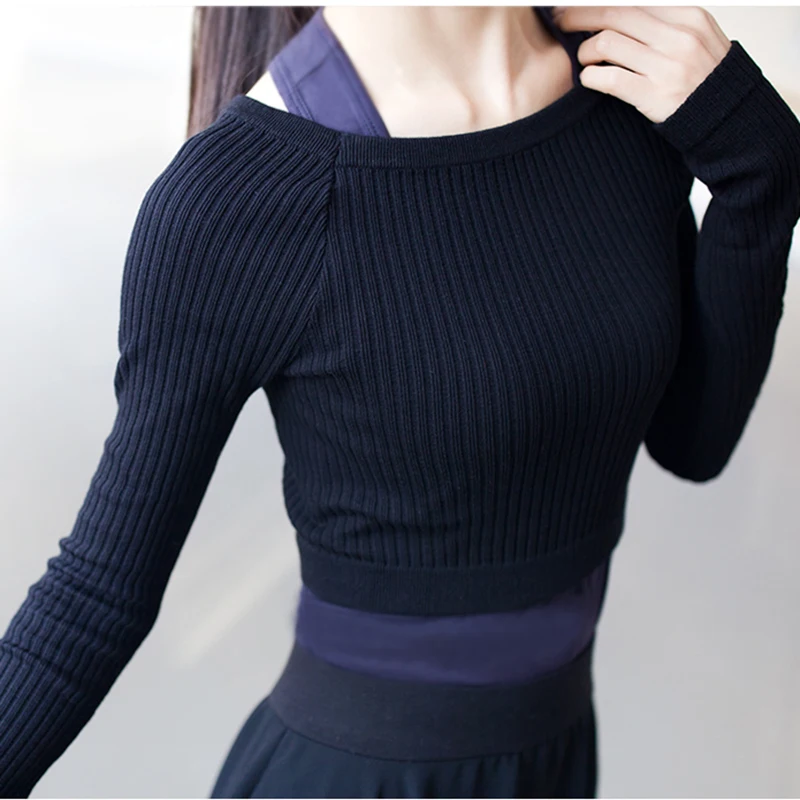 Autumn Winter Ballet Leotards for Women Long Sleeve Knitted Sweater Tops Sexy Stage Performance Slim Gymnastic Leotard for Girls