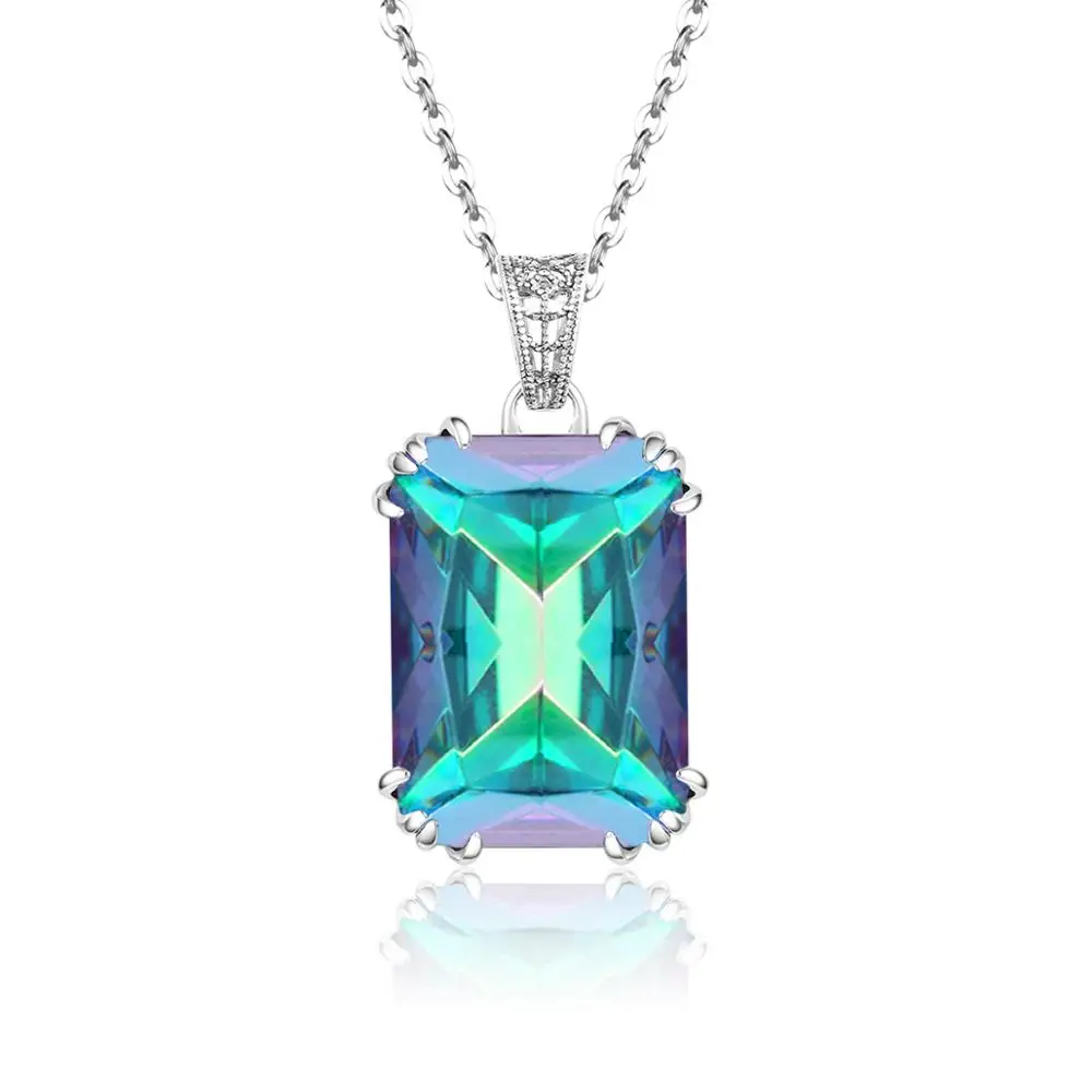 

Szjinao Mystic Topaz Necklace Pendant Sterling Silver 925 Pendants Bohemia Rectangle Women Jewelry Brazilian Bizuteria Bijoux