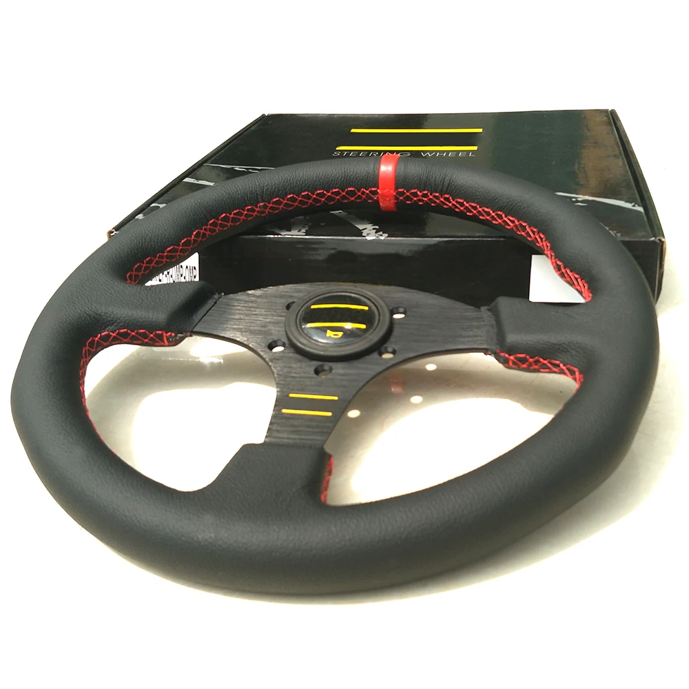 330mm 13インチ ユニバーサル フラット 本革 レーシング スポーツカー ステアリング ホイール