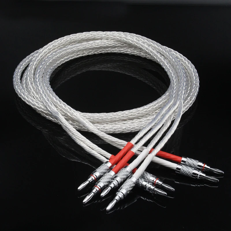 High-end 7N OCC Speaker Cable Silver-plated  Amplifier Loudspeaker Cables Banana plug Wire Line For Hi-fi Systems