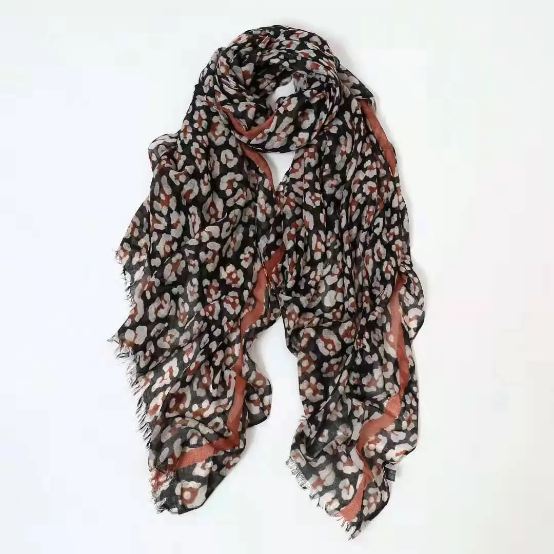 

2021 Hotsale viscose Leopard Pattern Fringe Scarf Shawls Wrap Hijab 10pcs/lot