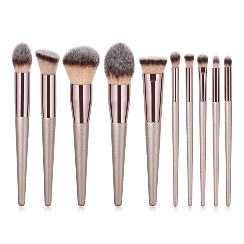 10Pcs Champagne Makeup Brushes Set For Cosmetic Foundation Powder Blush Eyeshadow Kabuki Blending Make Up Brush Beauty Tool