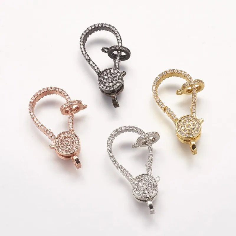 5Pcs Brass Micro Pave Cubic Zirconia Lobster Claw Clasps Mixed Color for Keyrings Jewelry Making 30x13x4.5mm