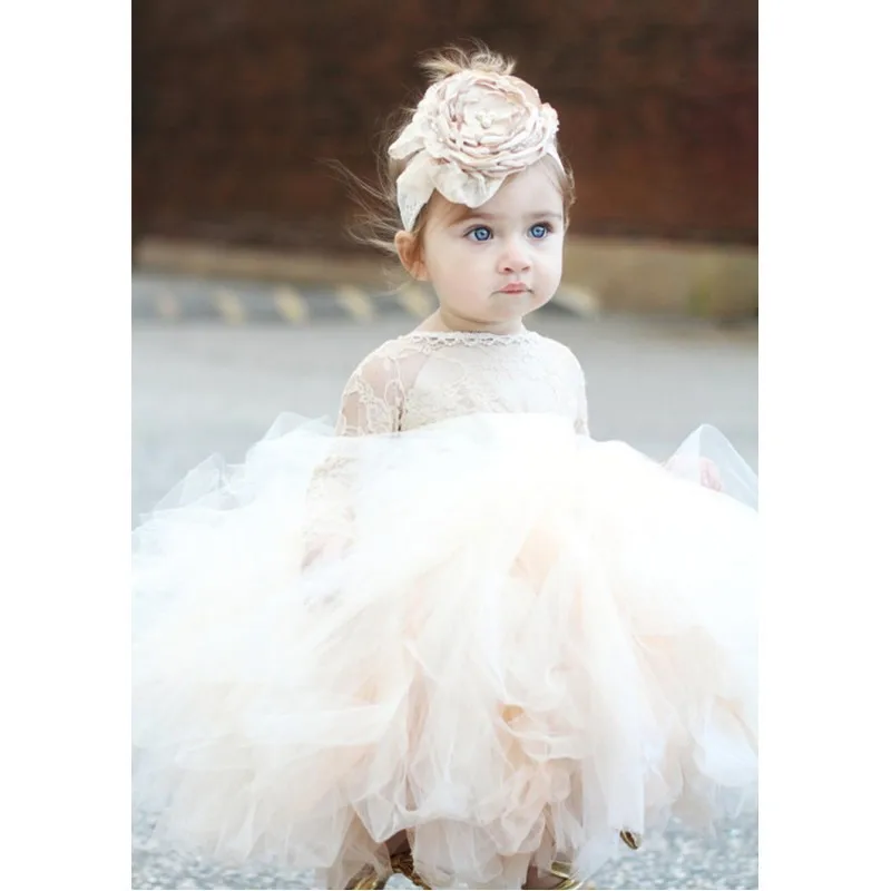 Champagne Tulle Newborn Baby Girls Baptism Dress 1st Birthday Newborn Princess Christening Gown Outfit Baby Girl Party Vestidos