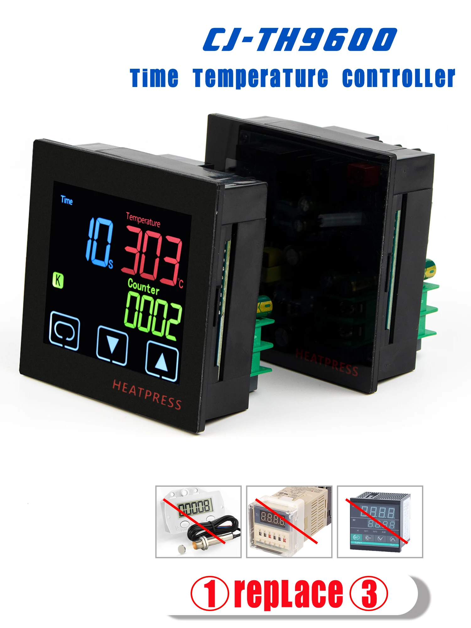 LCD Touch screen buttons Digital temperature controller CJ-TH9600 220VAC SSR output  time count function Heatpress panel meter