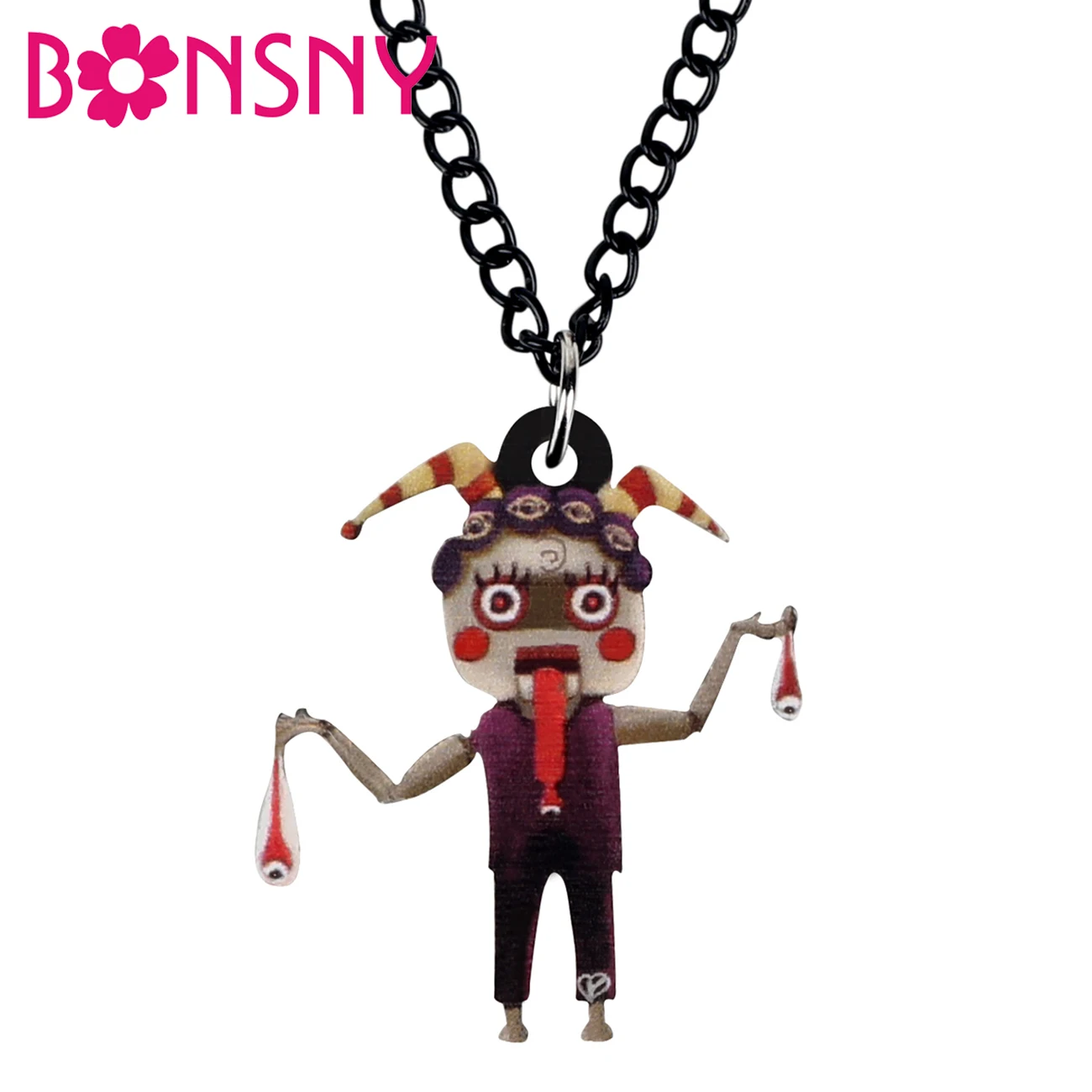 Bonsny Acrylic Halloween Cartoon Clown Necklace Choker Chain Collar Pendant Jewelry For Women Teens Kids Charms Gift Accessories