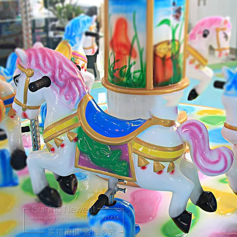 Shopping Malls 6 Seats Merry Go Round Horse Carousels Children Play Coin Operated Kiddy Rides Amusement Park Arcade Game Machine