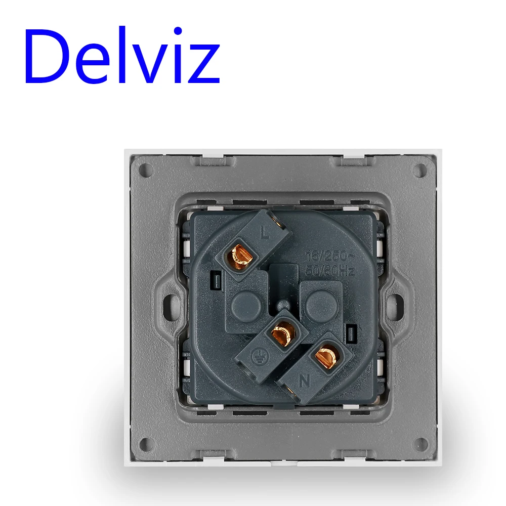 Delviz Tempered glass socket,Household 16A electrical jack,Square Black crystal panel,AC 110V-250V,EU standard Wall Power Socket image 2