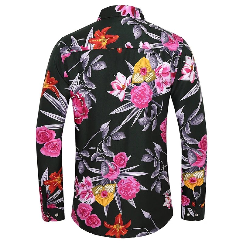 Camisa casual manga longa masculina, estampada com flores, moda masculina, plus size, praia, feriado, primavera, nova chegada, 7XL