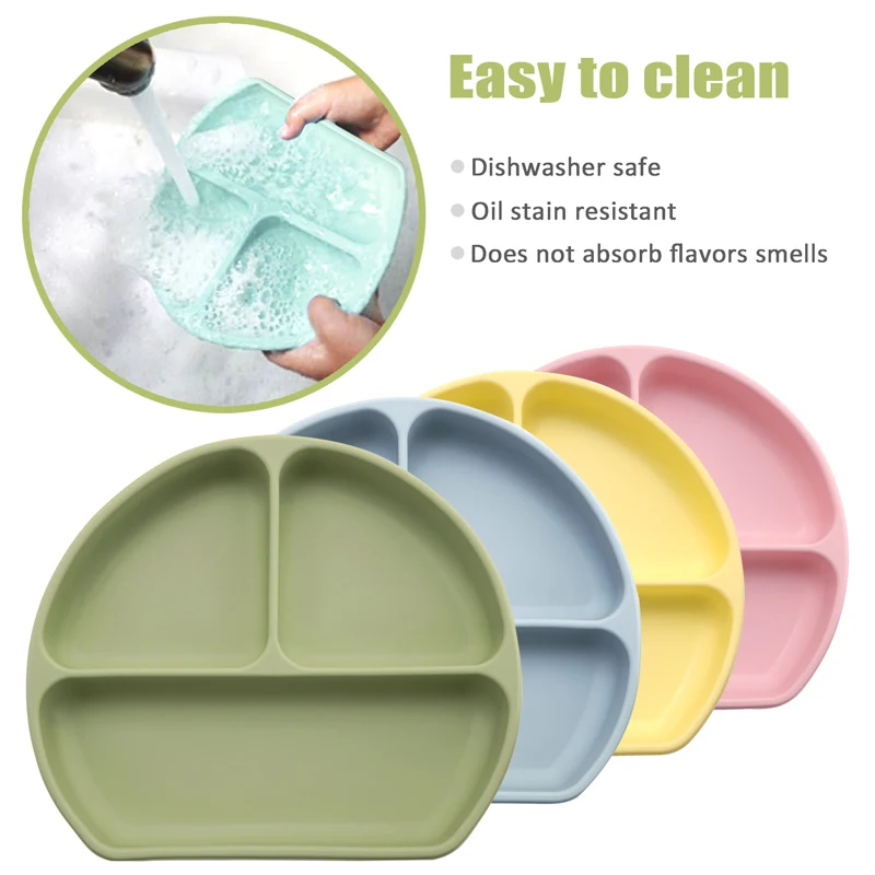 Baby Feeding Soft Silicone Children\'s Tableware BPA Free Waterproof Spoon Non-slip Dust Cover Dishes Plates Newborn Accessories