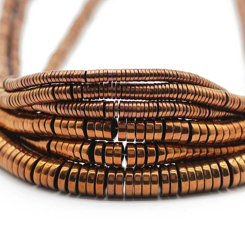 3-8MM Flat Round Coin Natural Hematite Stone Copper Spacer Charm Loose Beads For Jewelry Making Bracelet Necklace DIY Findings