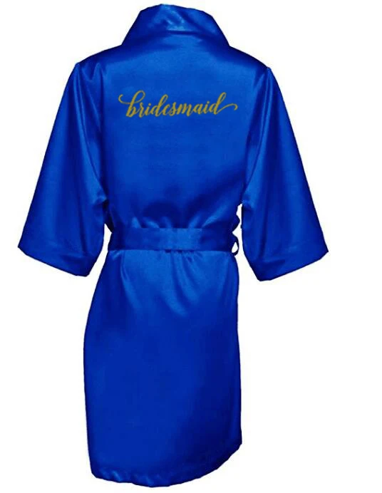 Satin Silk Robes Plus Size Wedding Bathrobe Bride Bridesmaid Mother Maid of Honor Gown Women Clothing Sleepwear Royal blue