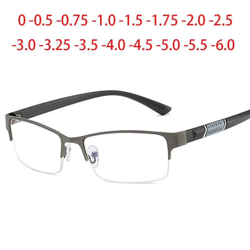 

Fashion Square Anti Blue Light Myopia Glasses Men Business Eyeglasses Half Frame Student Clear Lens -0.5 -1.0 -2.0 To -6.0