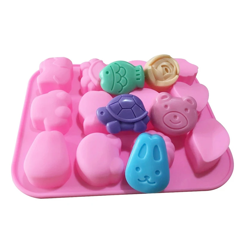 12 Cavity Food Grade Animals Handmade Soap Silicone Mold DIY Chocolate Cake Mold Soap Molds for Soap Making Baby Soap Mold